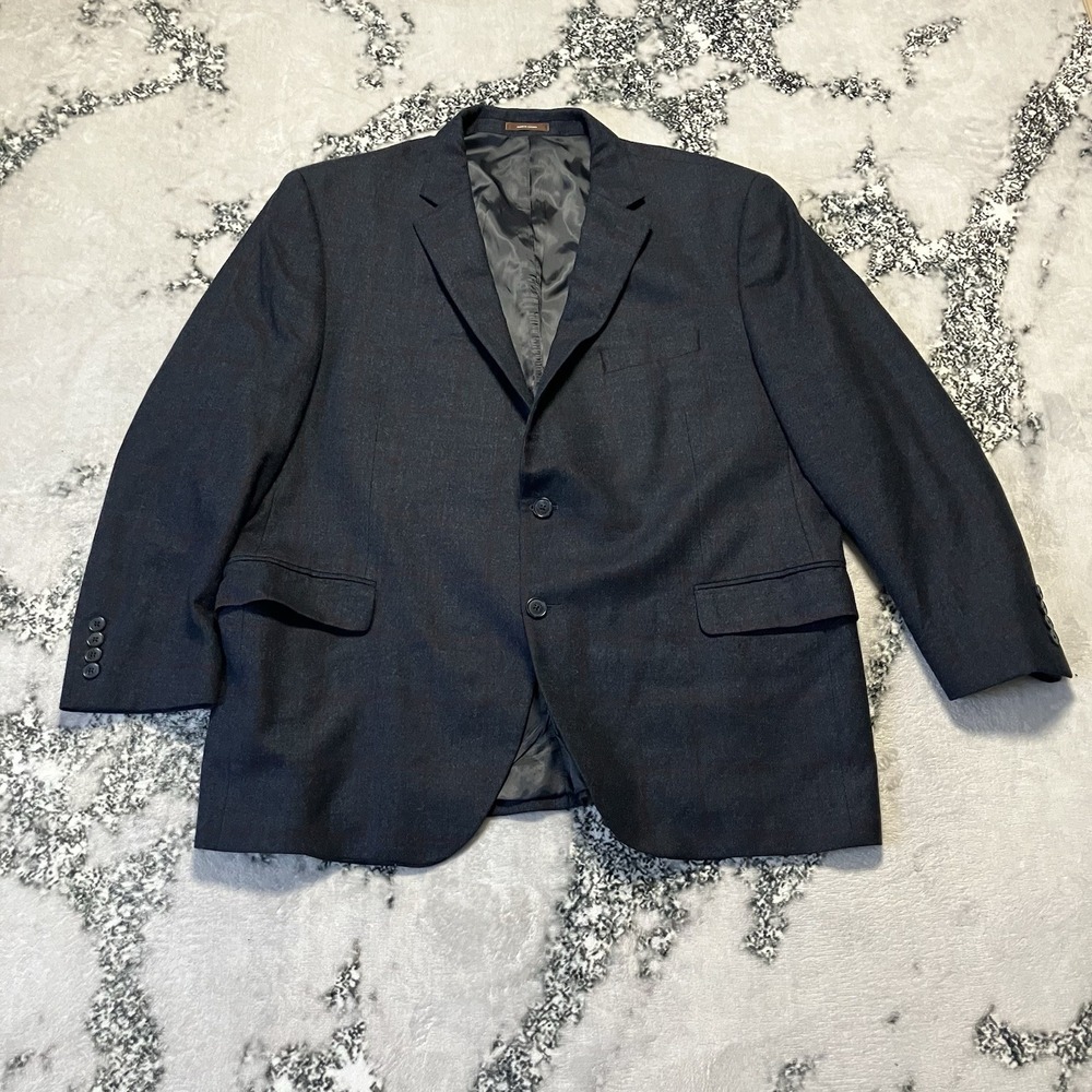 Peter Millar Mens 48R Gray Windowpane Plaid Wool Blazer Sport Coat Union Made